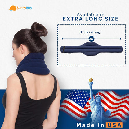 SunnyBay Microwave Heating Pad, Microwavable Heated Neck and Shoulder Wrap, Hands-Free Weighted Moist Hot or Cool Pack, Soft Fleece Cover and Flaxseed Filling, 26 Inch Length, Made in USA, Navy