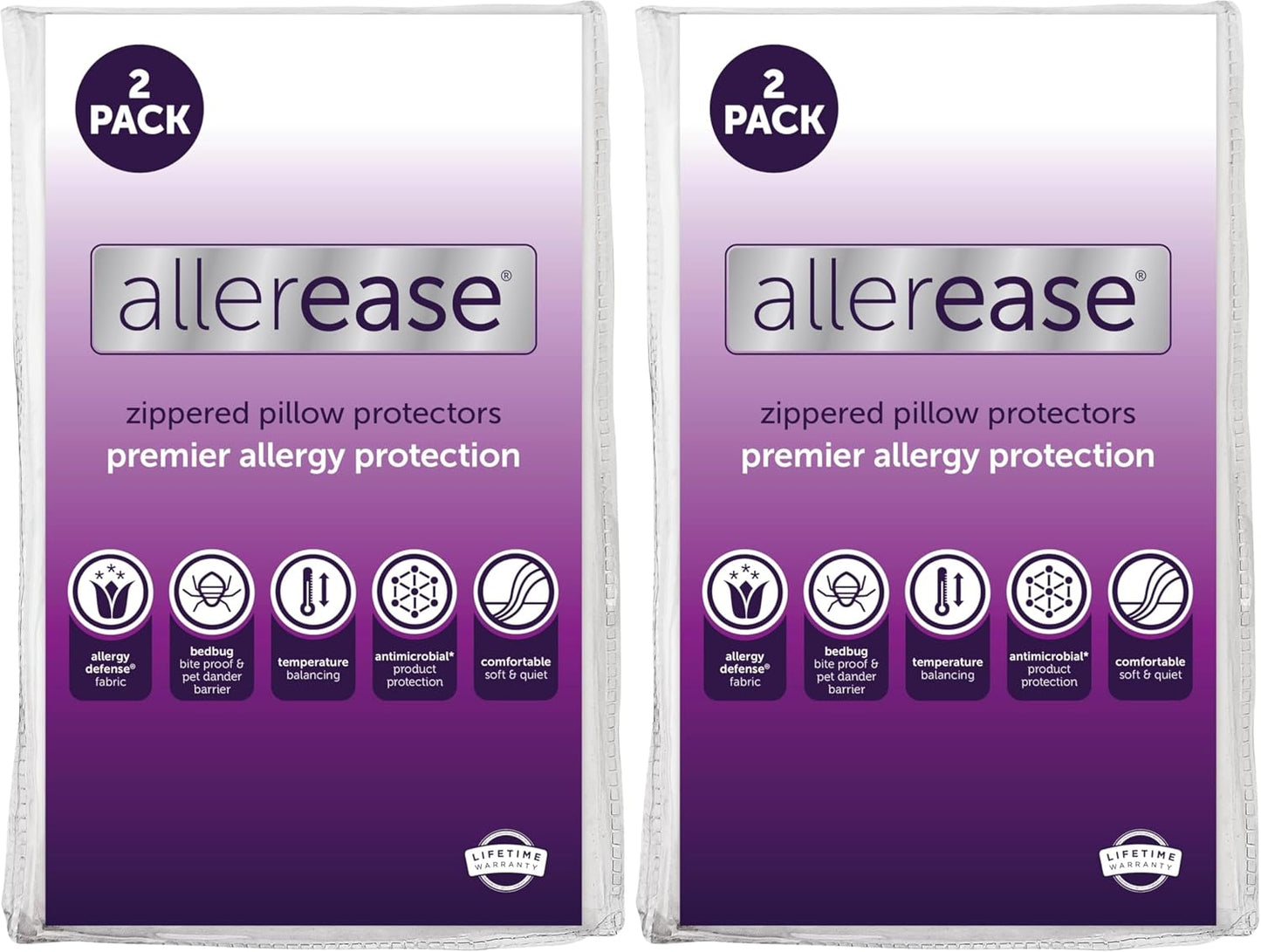 Set of 2 Standard/Queen AllerEase Pillow Protectors - Temperature Balancing, Allergist Recommended - Premium Breathable, Zippered Protectors