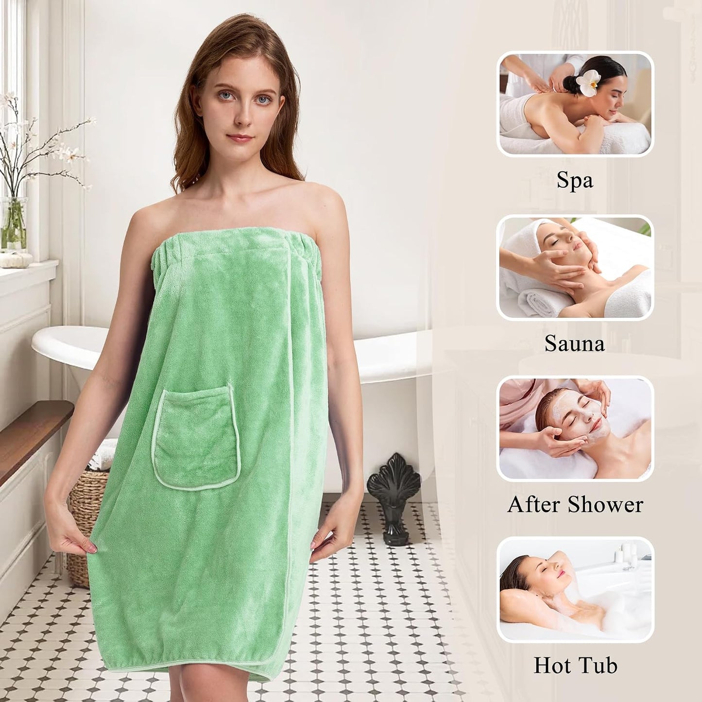 PJGGZ Towel Wrap for Women, Three Adjust Clasps Closure Bath Wraps After Shower Spa Sauna Bathrobe(Available in Plus Size)