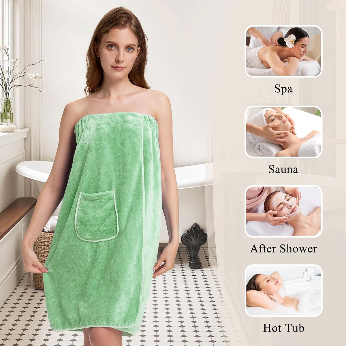 PJGGZ Towel Wrap for Women, Adjustable Button Quick Dry Absorbent Bath Wrap