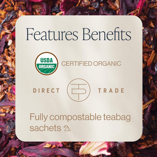 Rishi Tea Blueberry Hibiscus Organic Herbal Tea Bags, Caffeine Free, 15ct