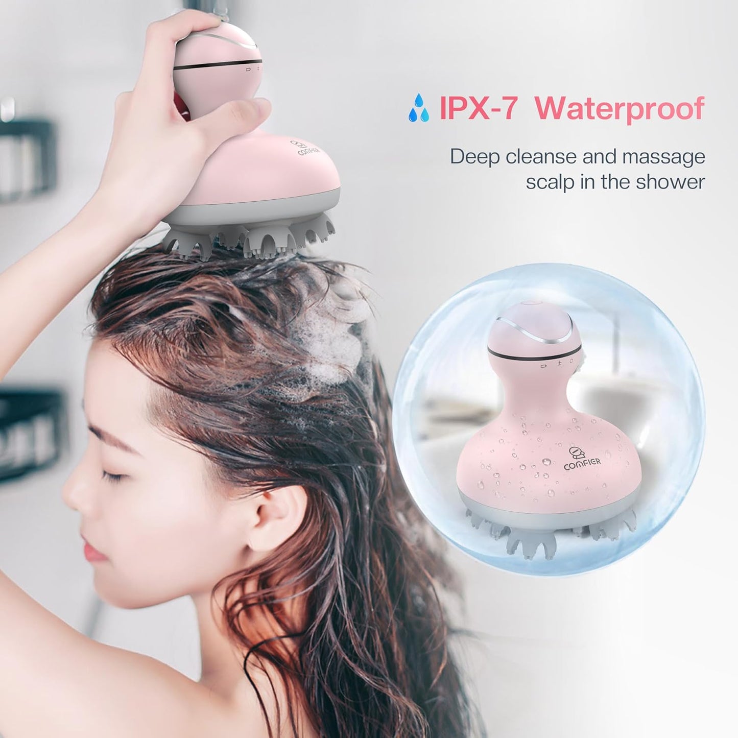 COMFIER Electric Scalp Massager, Waterproof Head Massager with Mutlti-Modes Vibration, Handheld Portable Head Scratcher for Hair Growth, Dog Cat Massager for Deep Clean and Stress Relax