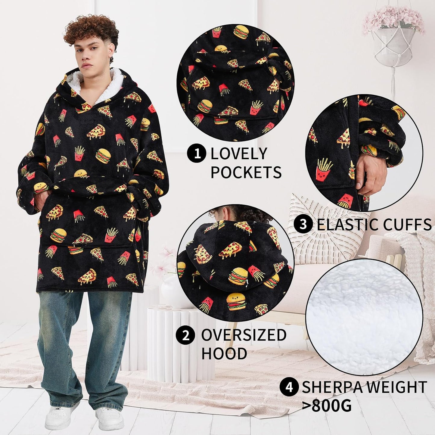 Fiosnow Sun and Moon Blanket Hoodies for Women and Men Adult Oversize Wearable Blanket Hoodies for Soft and Warm