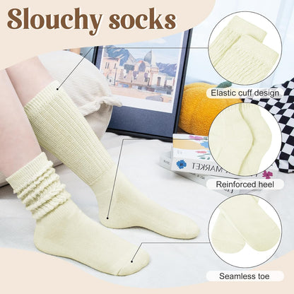 Justay 5 Pairs Slouchy Socks for Women - Slouch Long Crew Knit Boot Athletic Calf Tube Scrunch Socks