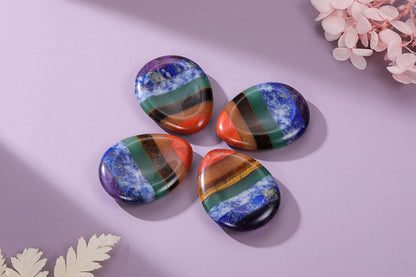 Jovivi Thumb Worry Stone - Palm Stones Pocket Natural Chakra Reiki Healing Crystals Therapy Geometry - Lapis Lazuli