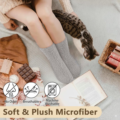 5 Pairs Fluffy Socks Womens Fuzzy Socks, Cozy Winter Sleep Sock for Women, Girls, Kids, Warm Microfiber Soft Sock