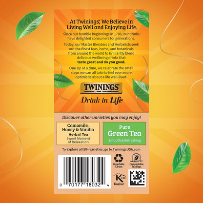 Twinings Pure Rooibos Red Herbal Tea Individually Wrapped Bags, 20 Count (Pack of 6), Sweet with Uplifting Aroma, Naturally Caffeine-Free, Enjoy Hot or Iced, 120 Teabags