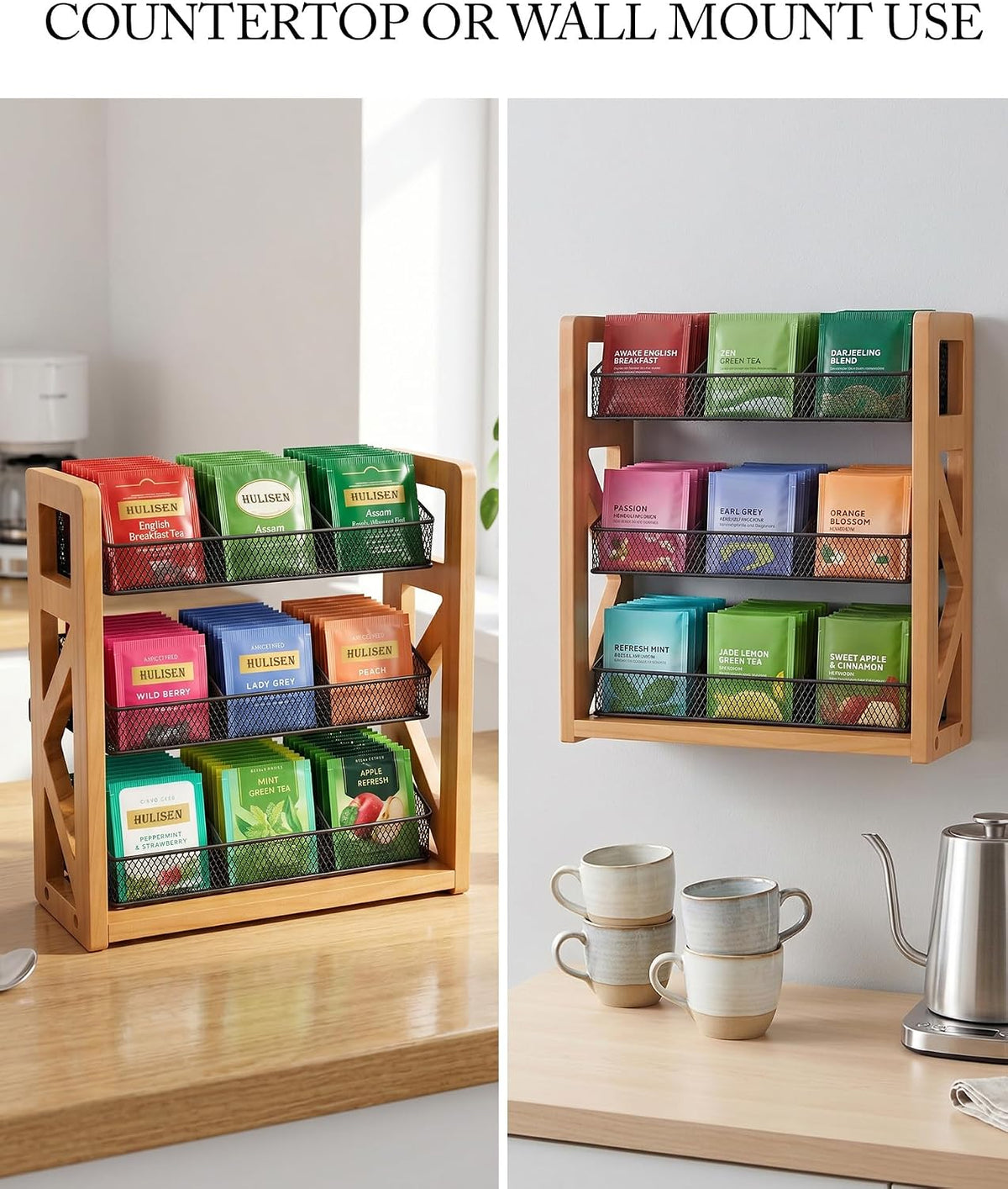 HULISEN Tea Bag Organizer, 3 Tier Tea Bag Holder, Holds Up to 120 Teabags