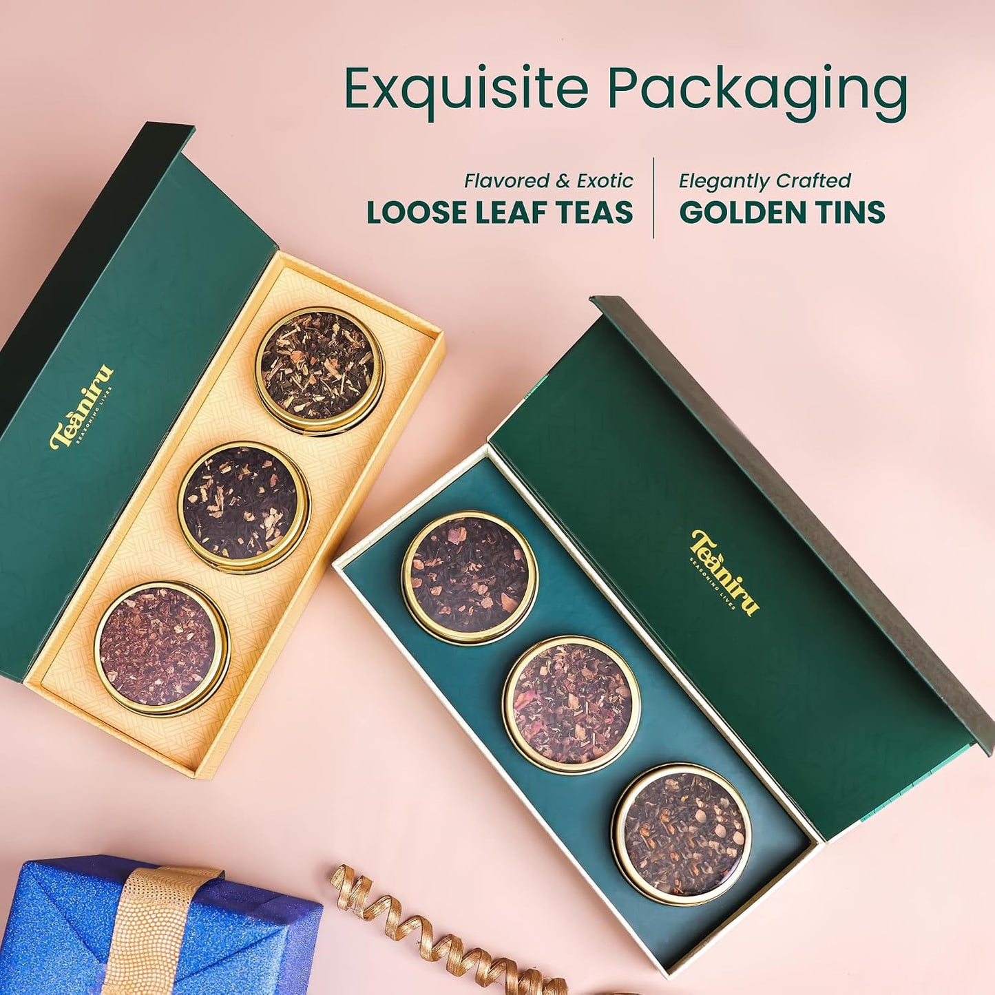 Teaniru, Grandeur Tea Collection | 3 Loose Leaf Tea Sampler | Variety Pack Assortment of Green, Herbal & Black Tea | Gluten Free & Sugar Free | Gift Set for Men & Women | Thanks Giving