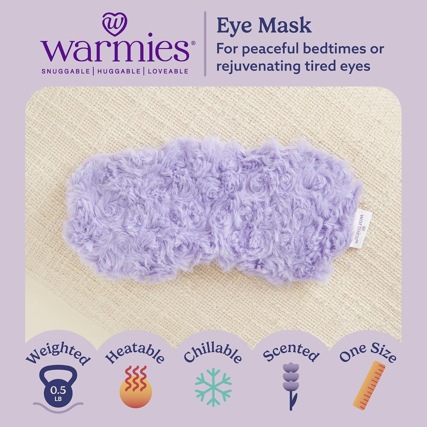 warmies Microwavable Eye Mask for Warmth & Comfort - Heat & Cooling Eye Compress for Dryness Relief - Weighted & Heated Lavender Sleep Mask for Calming Relaxation - Curly Sage