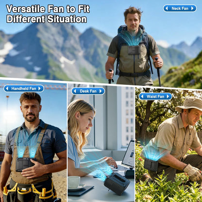 20000mAh Waist Fan, 4-in-1 Wearable Personal Fan with Dual Motor, 22000RPM Turbo Wind, 10 Speeds & Memory, Hands-Free Clip-on Belt/Neck Fan for Outdoor Work, Camping, Travel, Jobsite – Midnight Depths