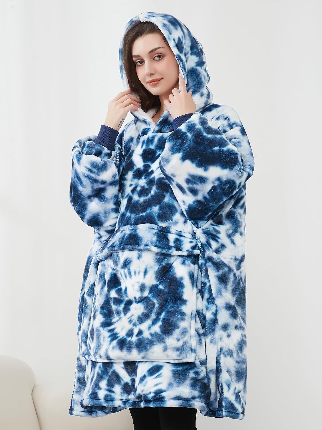 KFUBUO Wearable Blanket Hoodie for Adults Sherpa All Patterns Cat Oversized Sweatshirt Blanket with Pockets for Women