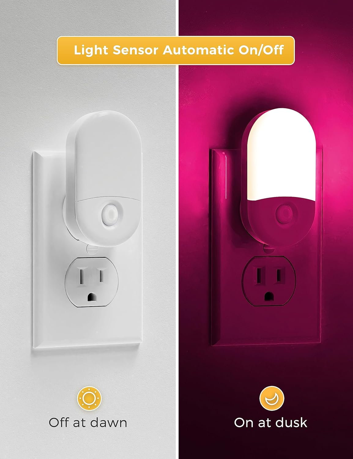 L LOHAS LED Amber Night Light, Night Lights Plug into Wall[2 Pack], 0.6W 2000K LED Night Light, Dusk to Dawn Sensor, 30/60LM Adjustable Brightness, Automatic Low Blue Nightlight for Kids, Bathroom