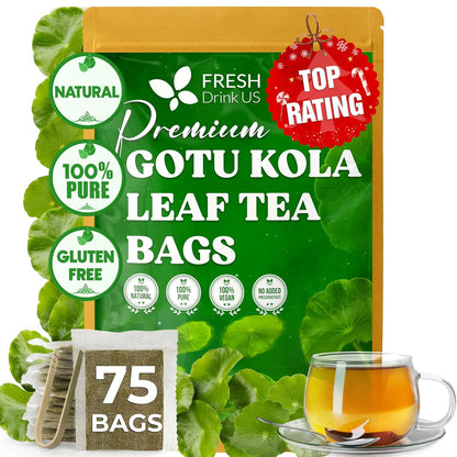 FreshDrinkUS, Premium Gotu Kola Leaf Tea, 75 Count, Pure, Caffeine Free