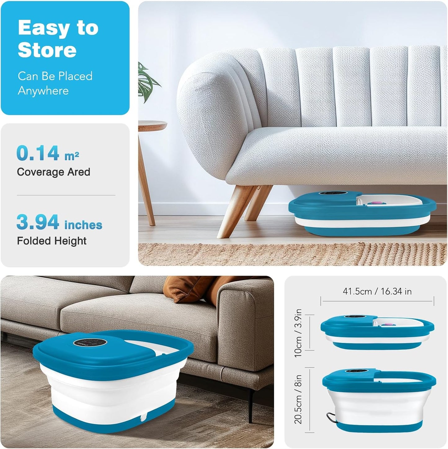 KNQZE Collapsible Foot Spa Bath with Heat & Remote Control, Bubble Massage, Temperature Control, Red Light, Timer, 16 Rollers & Pumice Stone for a Soothing Spa Experience