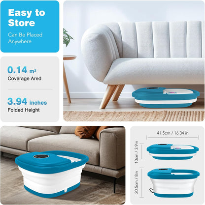 KNQZE Collapsible Foot Spa Bath with Heat & Remote Control, Bubble Massage, Temperature Control, Red Light, Timer, 16 Rollers & Pumice Stone for a Soothing Spa Experience