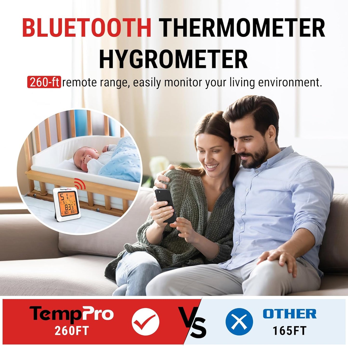 TempPro TP50 Digital Hygrometer Indoor Thermometer Room Thermometer and Humidity Gauge with Temperature Humidity Monitor(Previously ThermoPro)