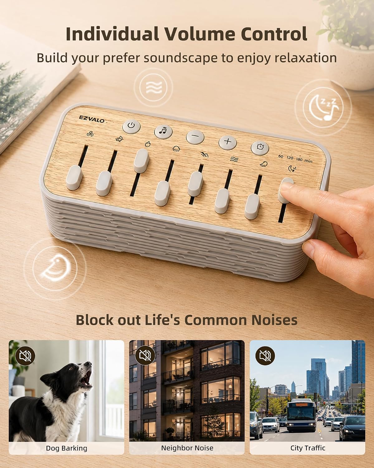 White Noise Sound Machine for Sleep, 255+ Natural Sound Combinations, Breathing Night Light with Sleep Timer, Volume Control, Rechargeable Bluetooth Speaker, Bedroom Relaxation Baby Kids Adults