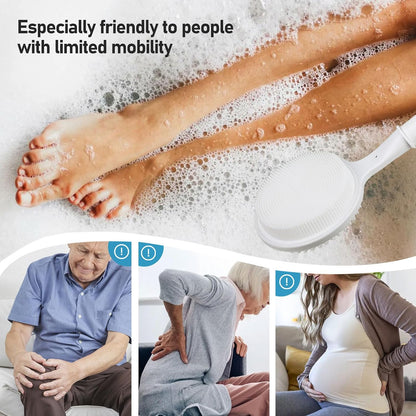 OZNER 24 Inches Silicone Back Scrubber for Shower - Extendable Long Handle Shower Brush with Dual-Sided Bristles - Exfoliating Body Scrubber for Sensitive Skin - Perfect for Men & Women (Black)