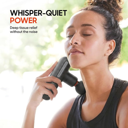 Sharper Image Deep Tissue Percussion Massage Gun, Powerboost Move Evo Hot & Cold Rechargeable Handheld Massager, 4 Adjustable Speeds, 5 Attachment Heads & Carrying Case, for Muscle Pain Relief, Blue