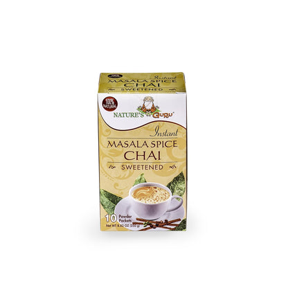 Nature's Guru Instant Masala Spice Chai Tea Drink Mix Sweetened Single Serve On-the-Go Drink Packets, 10 Count (Pack of 4)