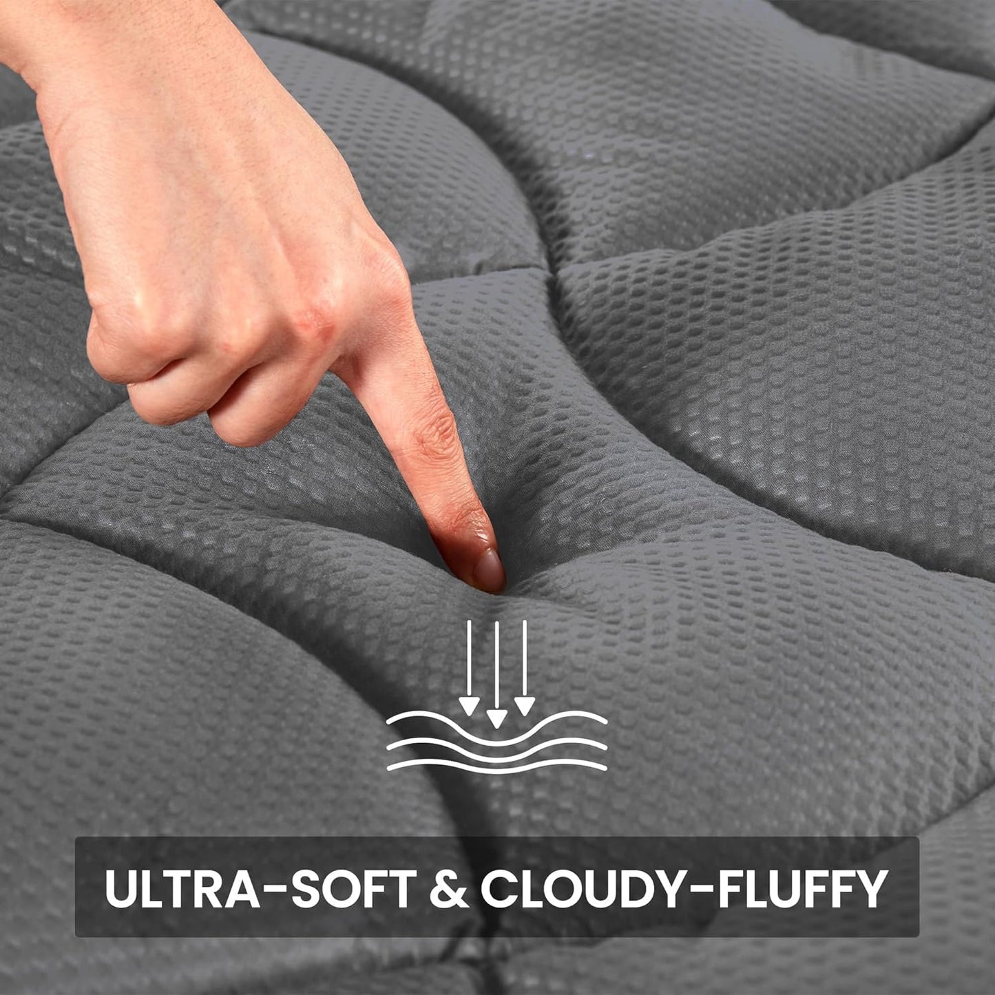 SLEEP ZONE Cooling Queen Mattress Topper, Premium Zoned Cool Mattress Pad Cover, Padded Mattress Protector Breathable Washable, Deep Pocket 8-21" (Grey, Queen)