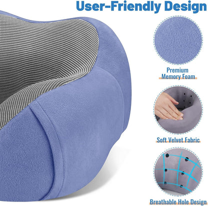 CloudBliss Travel Pillow for Airplane, Memory Foam Neck Pillow for Travel, Compact Flight Pillow with Eye Mask, Earplugs, Carry Bag, Travel Neck Pillow for Long Flight Sleep, Plane Accessories, Black