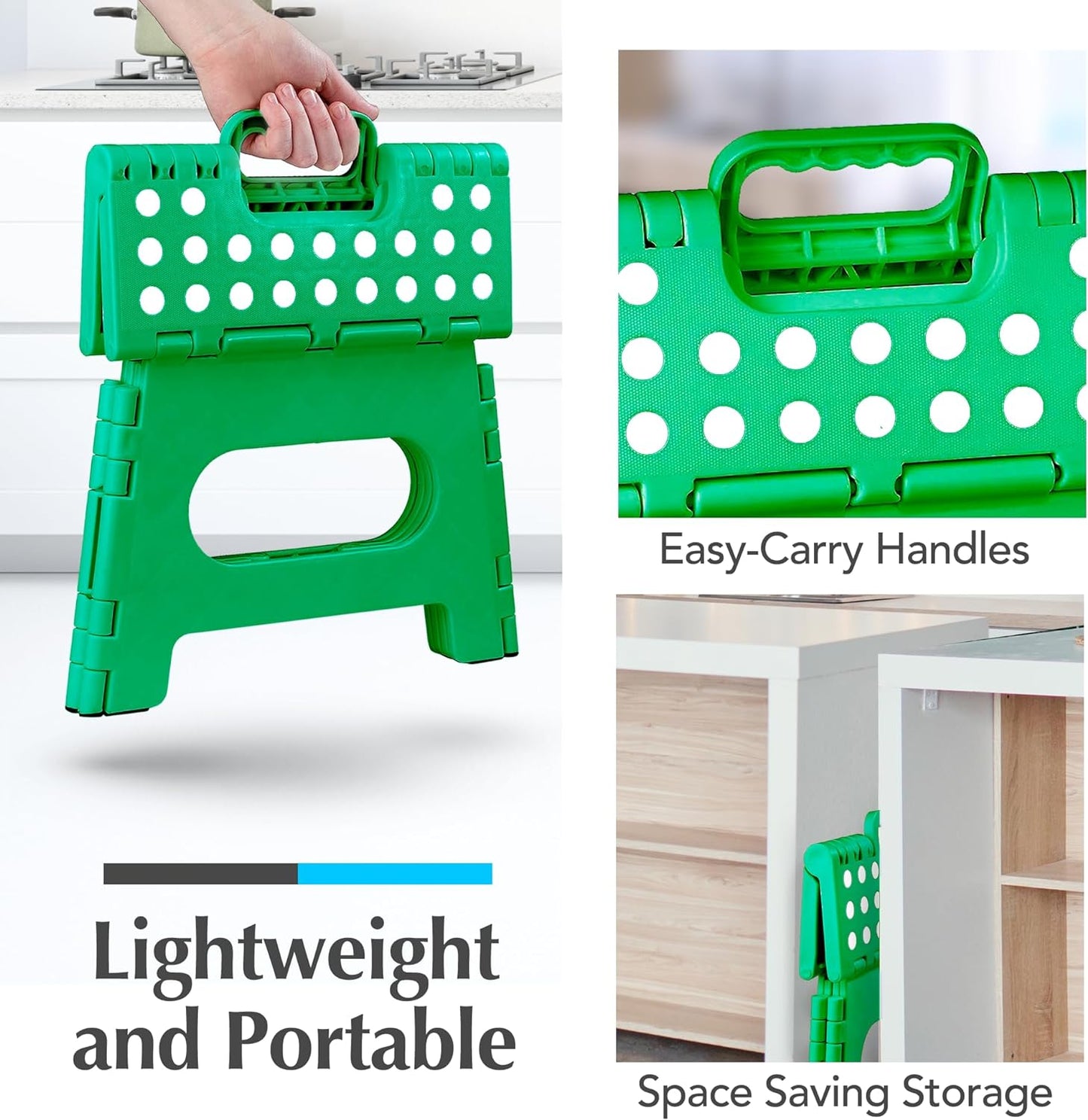Handy Laundry Folding Step Stool - Sturdy Enough Collapsible Stool to Support Adults - Opens Easy with One Flip - Great for Kitchen, Bathroom or Bedroom (Black - 9 Inch)