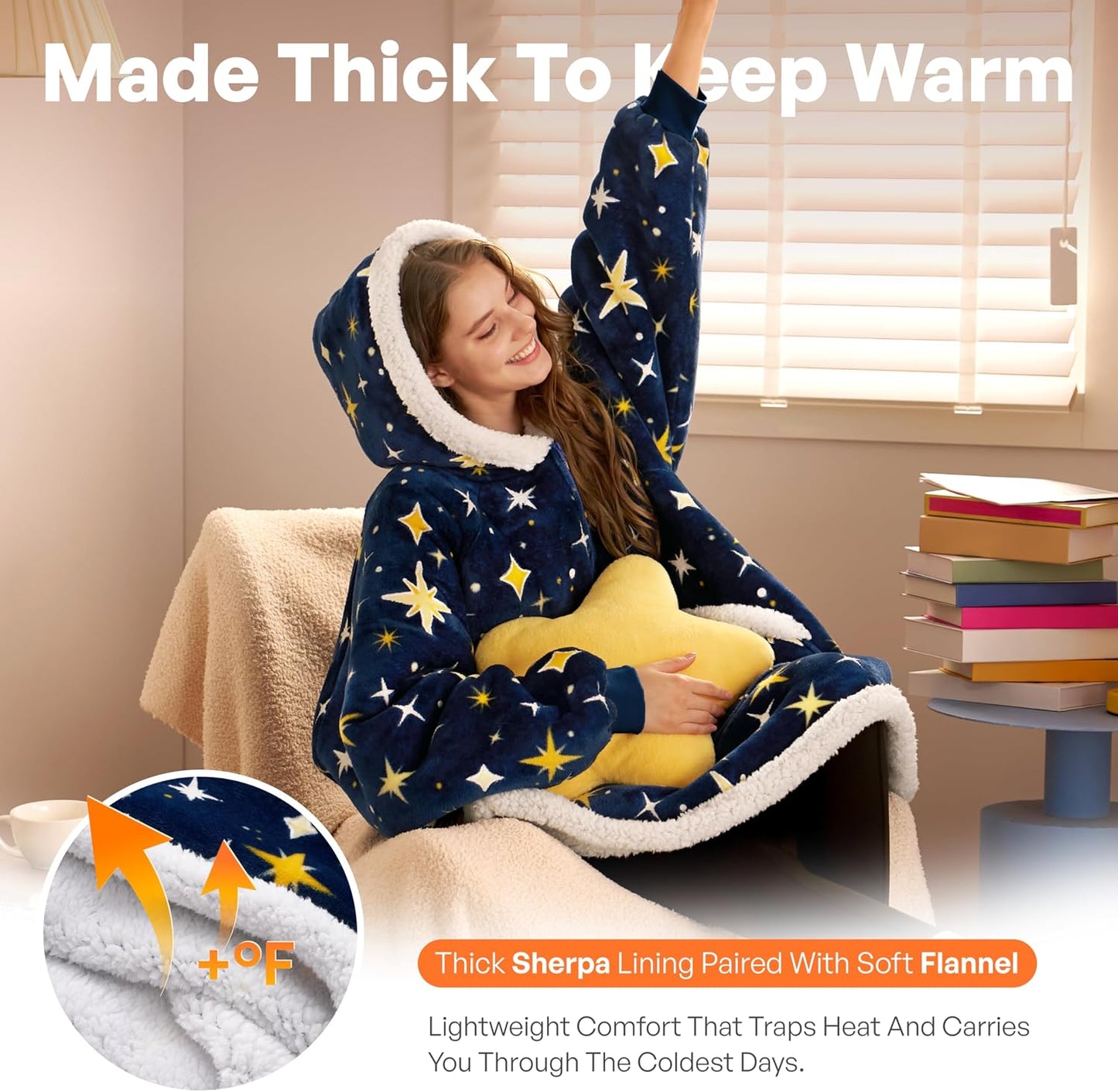 Giggling Getup Wearable Blanket Hoodie for Adults Gifts for Teen Girls Sister Women Sherpa Fleece Printed Hooded Blanket Sweatshirt Warm Cozy with Pocket & Sleeves Beige Cat