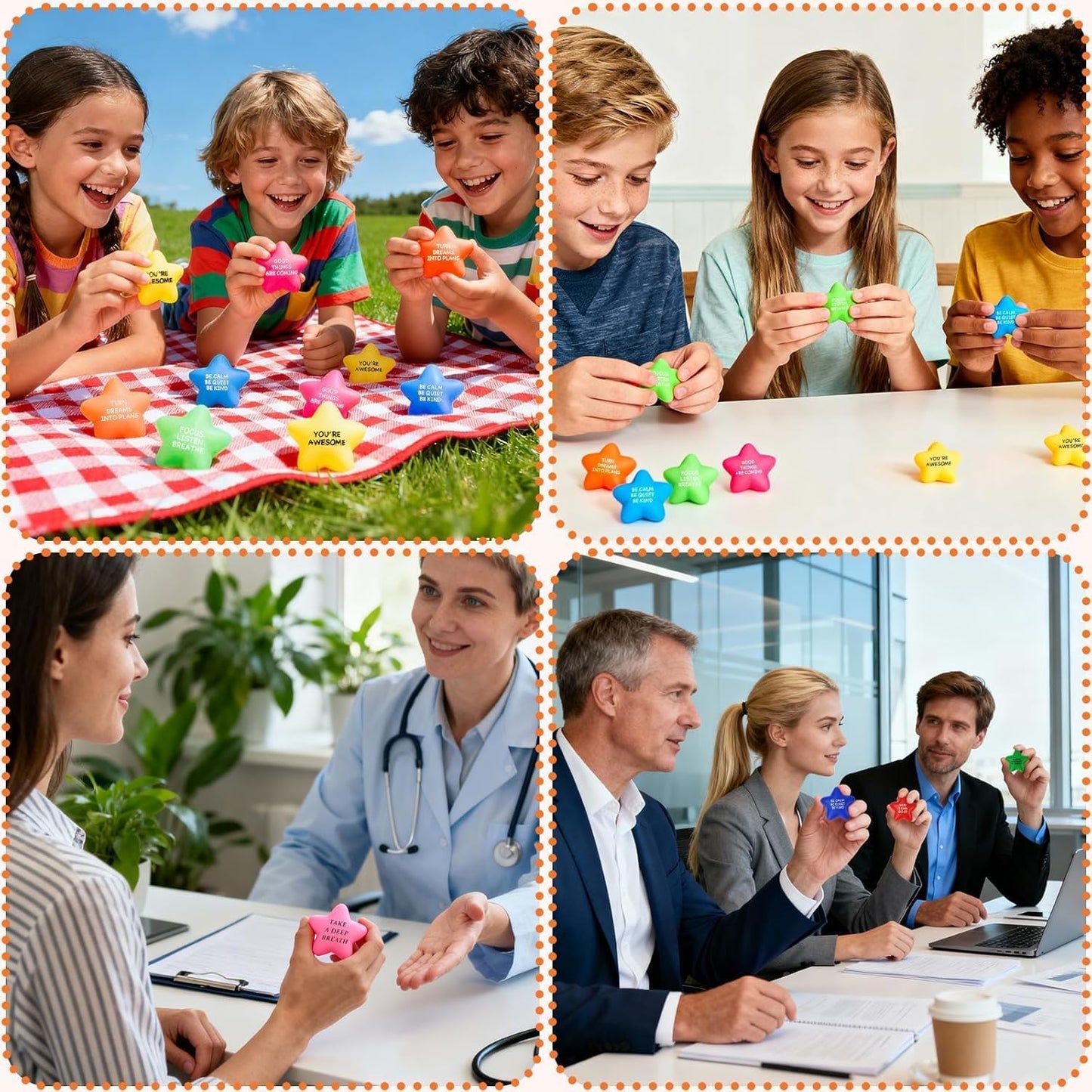 SHQDD 12PCS Bulk Star Stress Balls for Adults & Kids - Motivational Quotes Soft Foam Stress Relief Squeeze Toys, Fidget Anxiety & Anger Relief at Work/School/Home, Perfect Party Favors (Multi-Color)