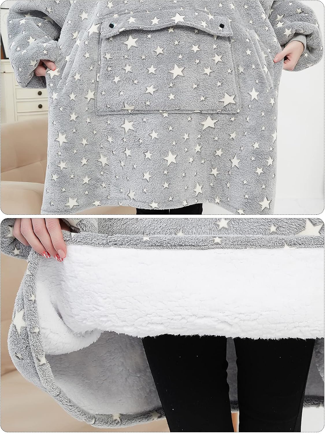 KFUBUO Wearable Blanket Hoodie for Adults Sherpa All Patterns Cat Oversized Sweatshirt Blanket with Pockets for Women