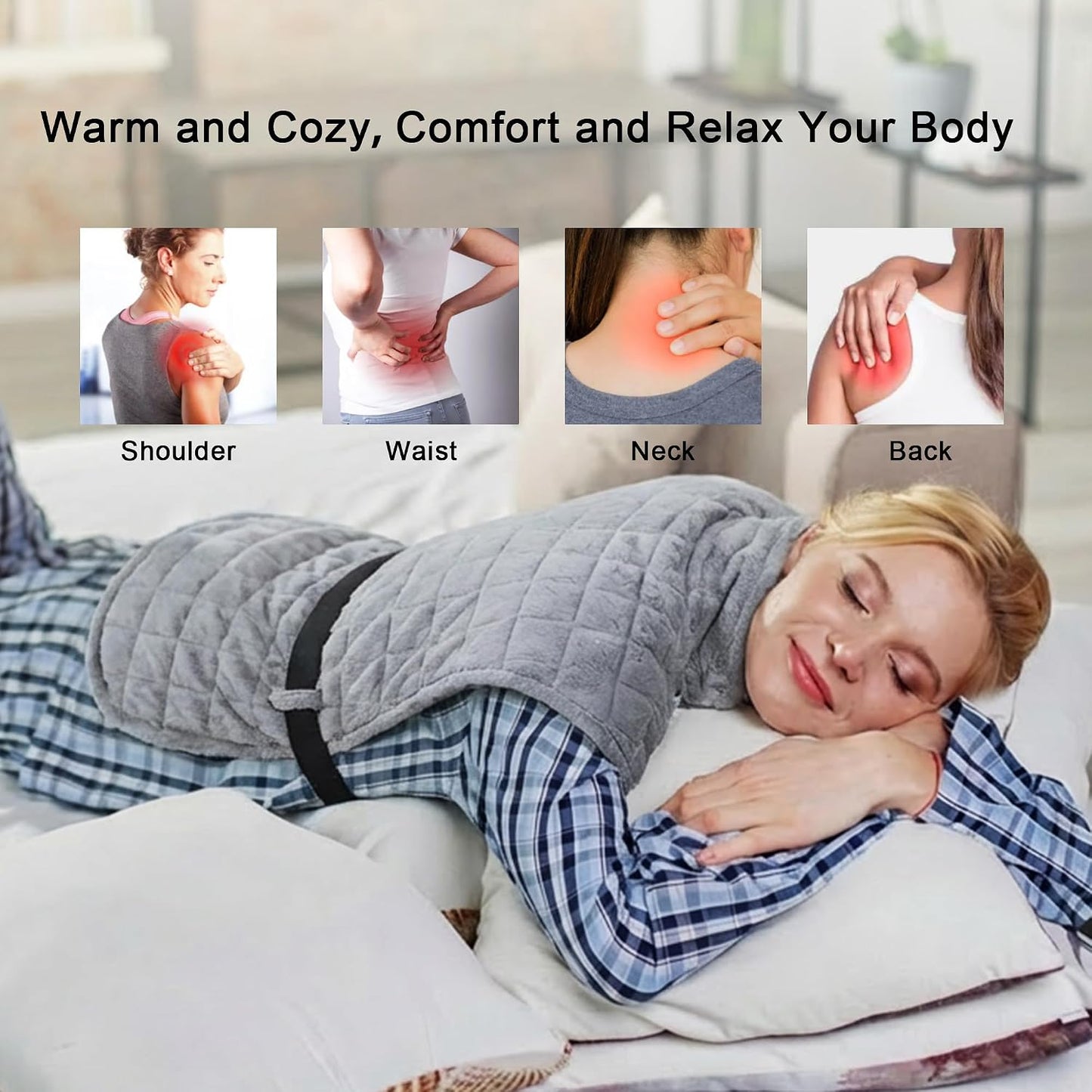Weighted Heating Pad for Back Neck and Shoulder, 24"x37" Extra Large Electric Heated Wrap for Back Pain Relief with 12 Heat Setting and 8 Auto Shut Off, Stay on Function Hot Heated Pad