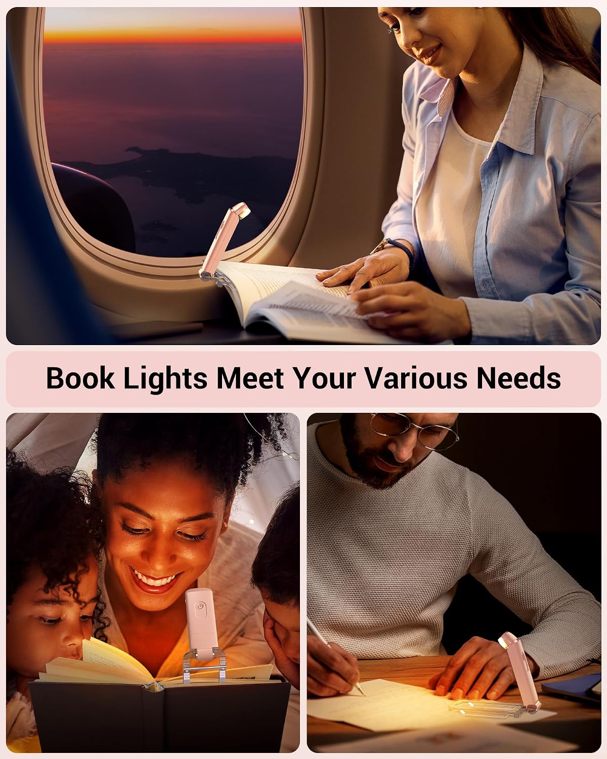 DEWENWILS Book Reading Light, USB Rechargeable Booklight for Reading at Night, LED Clip On Book Lights for Kids, Bookworms, Blue Light Blocking, Amber + Warm White (Green)