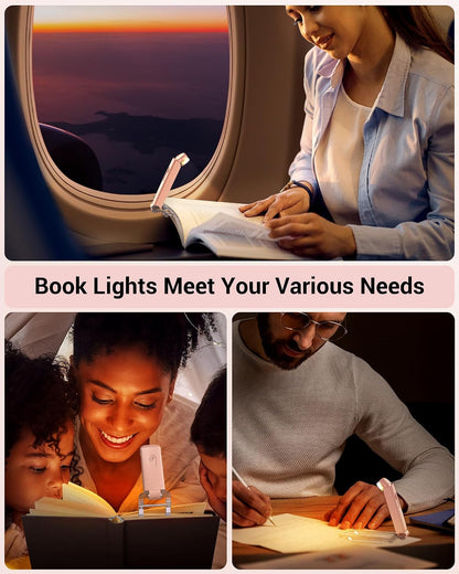 DEWENWILS Book Reading Light, USB Rechargeable Booklight for Reading at Night, LED Clip On Book Lights for Kids, Bookworms, Blue Light Blocking, Amber + Warm White (Green)