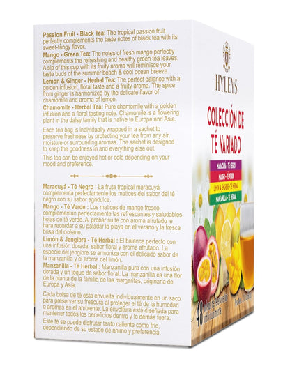 Hyleys Assorted Tea Collection, Passion Fruit, Mango, Lemon, 48 Tea Bags