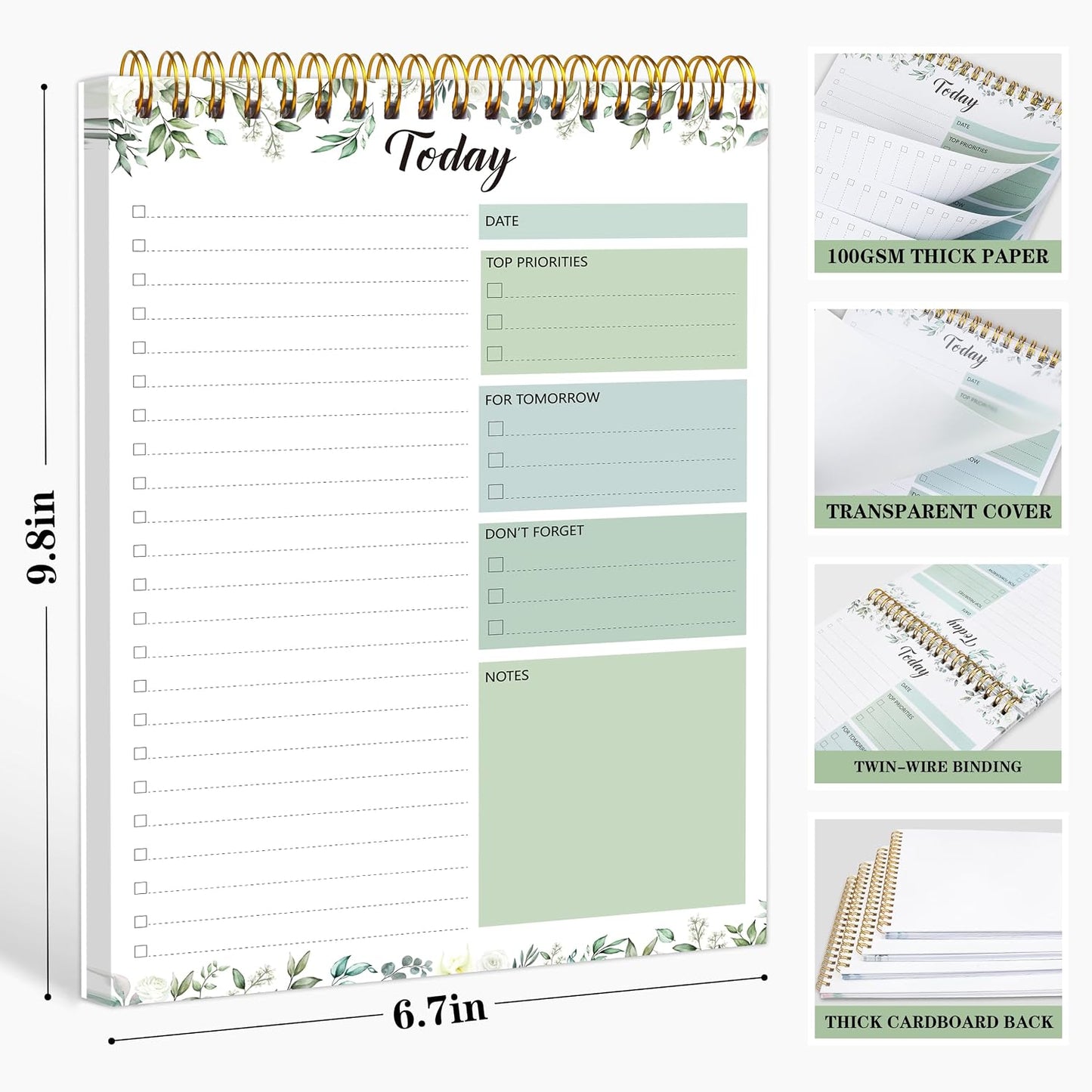 To Do List Notepad - Daily Planner Notepad 104 Pages Task Planner, 6.7" x 9.8" Double Sided Spiral Notebook with Checklist Productivity Planning Pad for Work Office Home-Pink