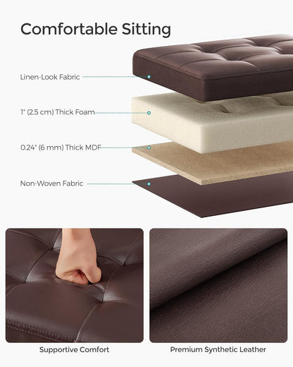 SONGMICS Small Folding Storage Ottoman, Foot Rest Stool, Cube Footrest, Synthetic Leather, 12.2 x 16.1 x 12.2 Inches, 286 lb Capacity, for Living Room, Bedroom, Dorm, Ink Black ULSF100B01