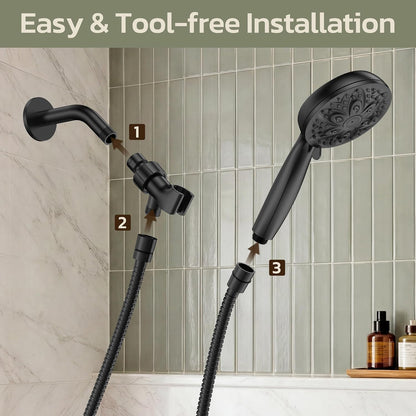 6-Setting Shower Head with Handheld, JDO High Pressure Hand held Shower Head, 4.7 Inch Chrome Detachable Showerhead Set with 59 Inch Stainless Steel Hose and Adjustable Showerhead Holder