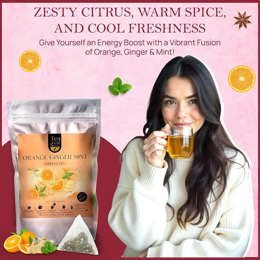 Orange Ginger Mint Herbal Tea 100gm, Natural Herbal Infusion, 50 Tea Bags