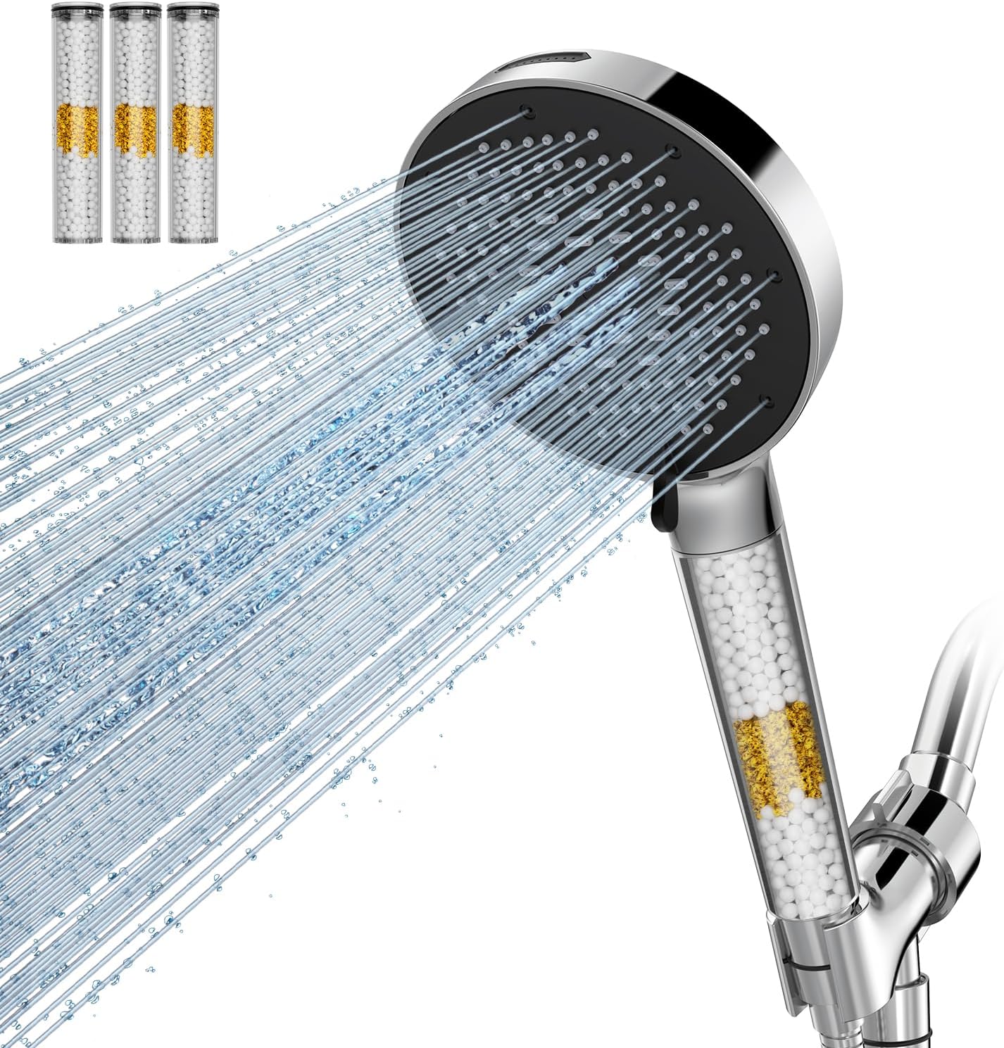 SR SUN RISE NSF Certified Filtered Shower Head with Handheld for Hard Water to Remove Chlorine High Pressure 9-Spray Setting (with Power Wash) Anti-Clog Nozzles (1 Filter, Chrome Silver)