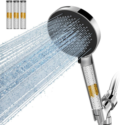SR SUN RISE NSF Certified Filtered Shower Head with Handheld for Hard Water to Remove Chlorine High Pressure 9-Spray Setting (with Power Wash) Anti-Clog Nozzles (1 Filter, Chrome Silver)