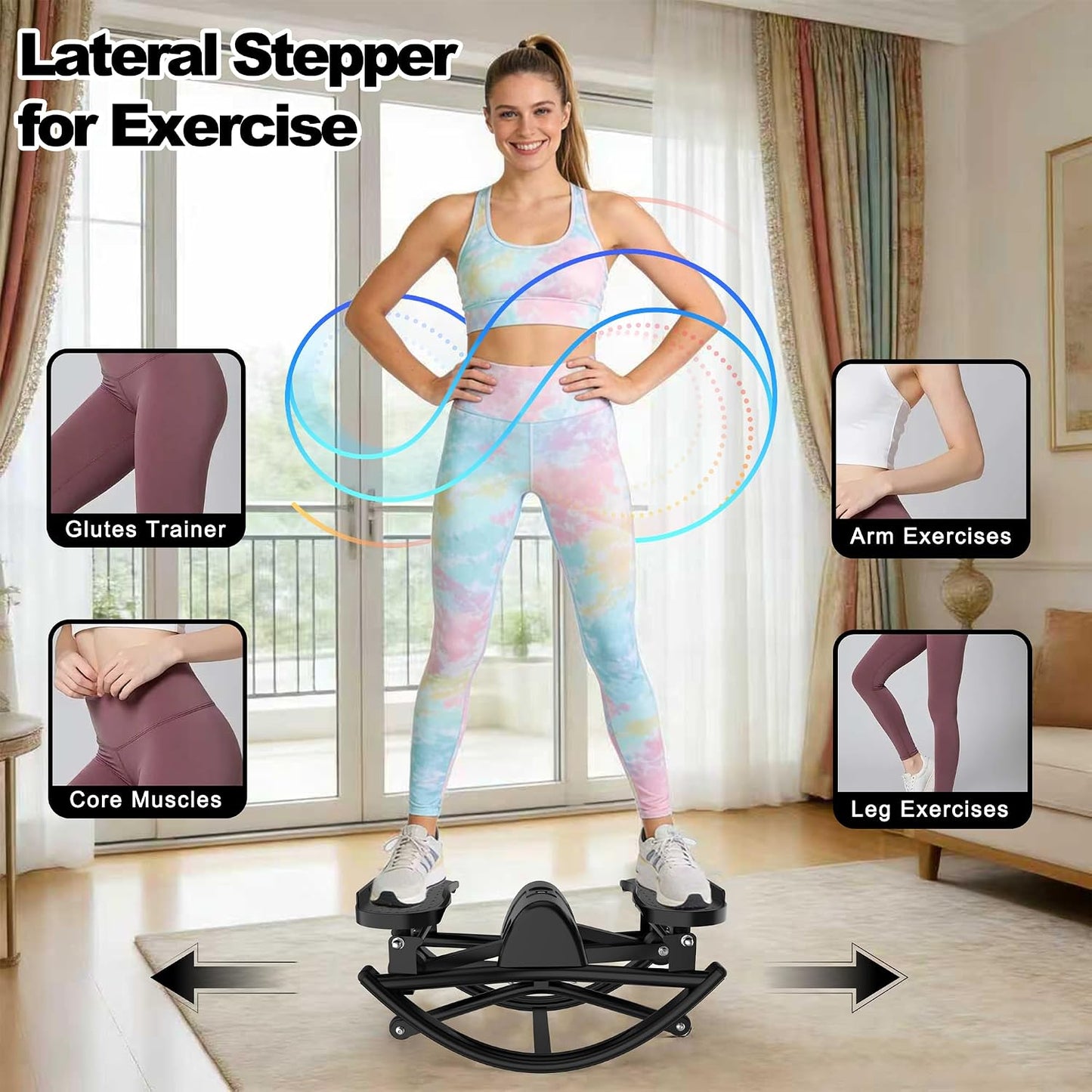 KINMAC Lateral Stepper for Exercise-Rocking Stepper Machine with Resistance Bands & Anti-Slip Mat and LCD Monitor, Professional Stair Stepper for Home Workout