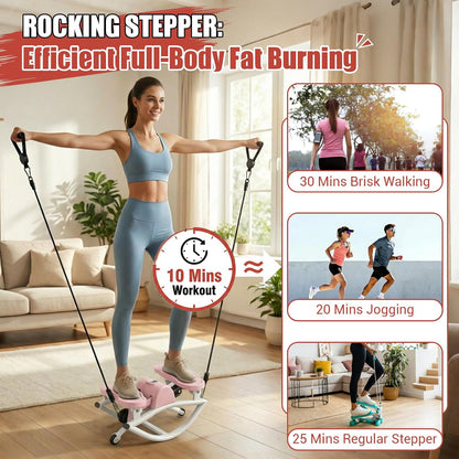 Rock Stepper for Exercise at Home, Rocking Stepper Side to Side with Resistance Bands & Digital Display, 300 LBS Capacity Full Body Workout Low-Impact Knee-Friendly Anti-Slip Side Stepper