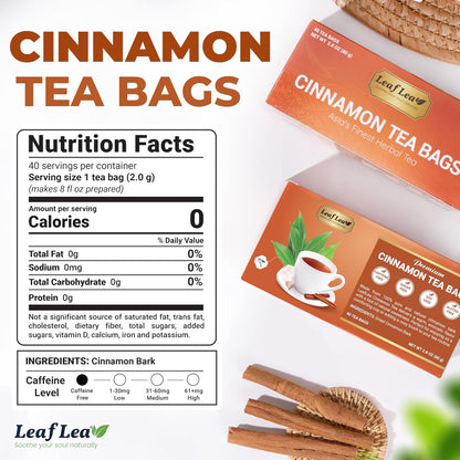 LeafLea Cinnamon Tea Bags, Bold Ground Cinnamon Spice, Sugar-Free, 80 Count
