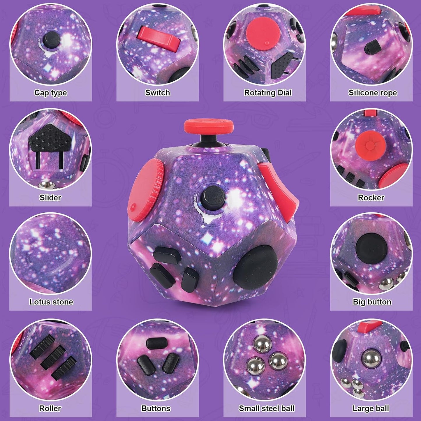 UOOEFUN Small Fidget Toys,12 Sided Fidget Toys,Mini Cube Toys Relief Stress,Autism and Anxiety Depression Anti for Kids Adults Improve Focus (Grey)