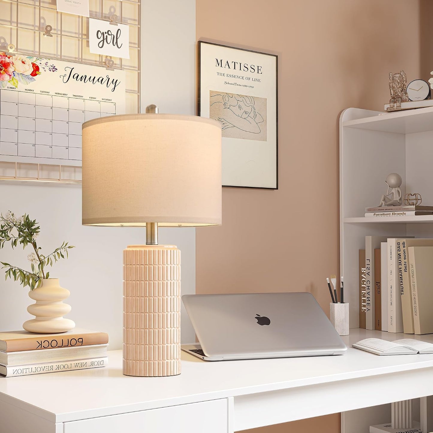 PoKat 23" Modern Ceramic Table Lamp Set of 2 for Living Room White Desk Lamps for Bedroom Farmhouse Bedside Nightstand Lamp House Warming Gifts New Home Decor End Table Lamps Gifts for Women Mom Beige