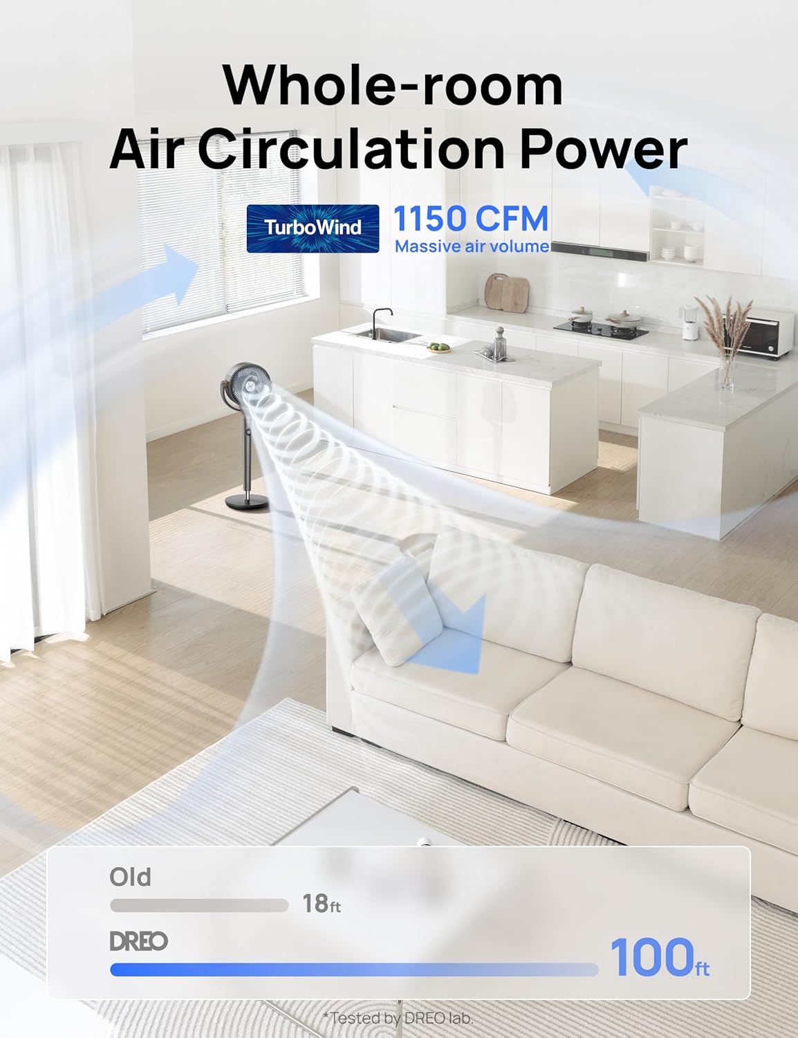 DREO Fan for Bedroom, 120° Oscillating Standing Fan, Quiet Floor Fan with DC Motor, Pedestal Fan for Room, 9 Speeds, 4 modes, 20dB, 120° Manual Vertical, 37-42" Adjustable Height, 9H Timer, Dark Gray