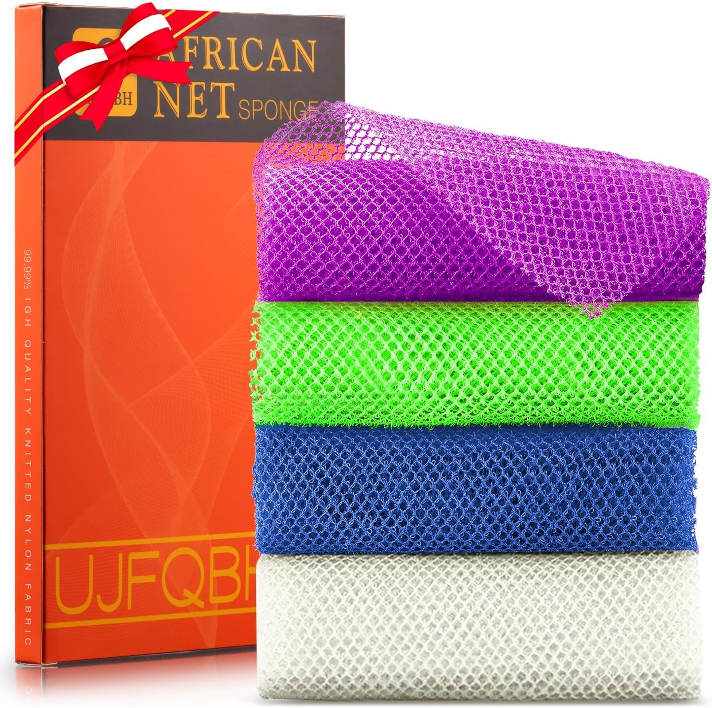 UJFQBH 3 Pieces African Bath Sponge African Net Long Net Bath Sponge Exfoliating Shower Body Scrubber Back Scrubber Skin Smoother,Great for Daily Use (Pink,Yellow,Purple)