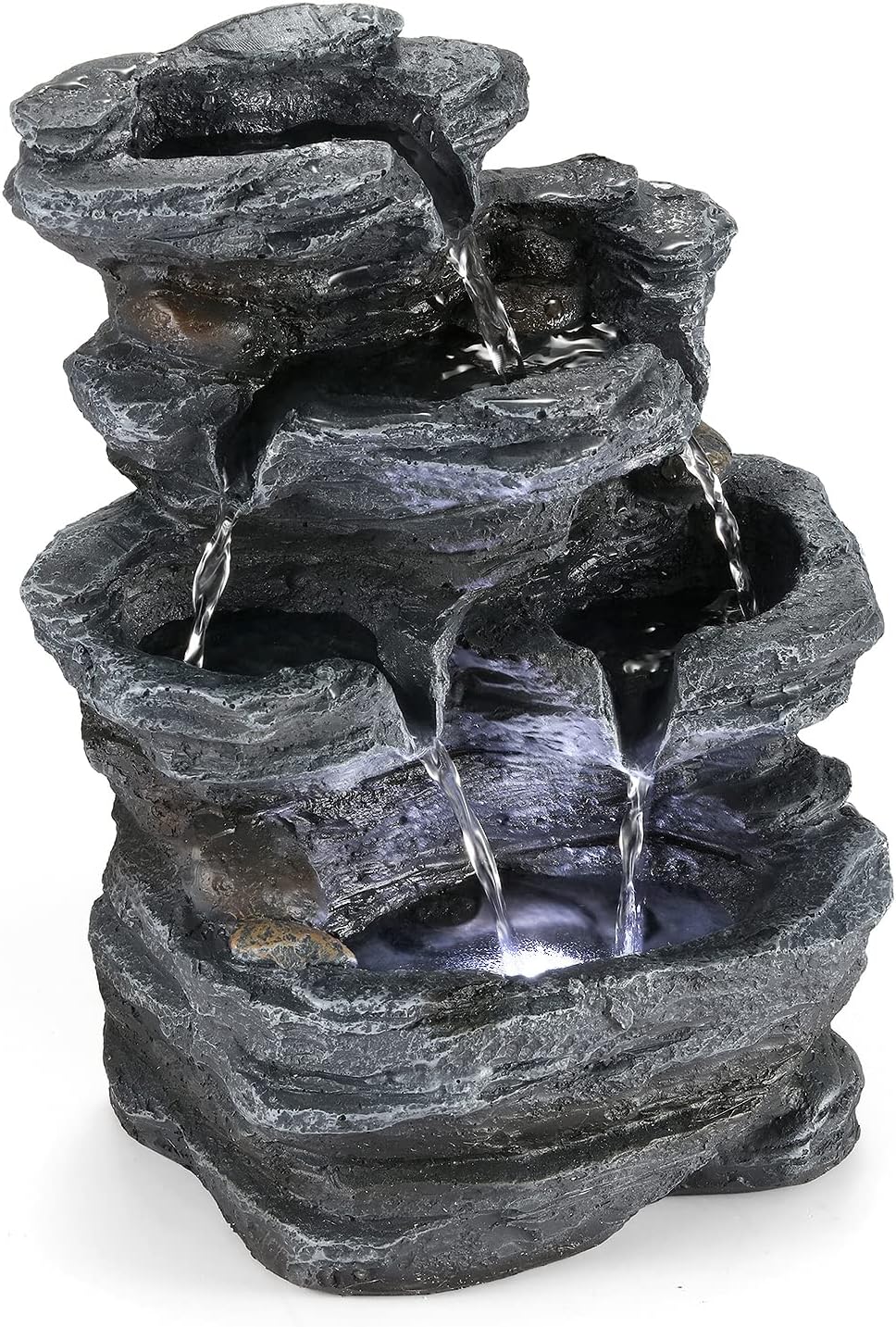 WICHEMI Indoor Fountain Tabletop Fountain Waterfall Fountains Stacked Rocks | Desktop Fountain With LED Light, Soothing Sound, Stress Relief, Humidifies Air, No Plumbing, Easy Setup, 11.8"X8.7"X5.9"