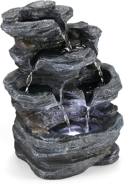 WICHEMI Indoor Fountain Tabletop Fountain Waterfall Fountains Stacked Rocks | Desktop Fountain With LED Light, Soothing Sound, Stress Relief, Humidifies Air, No Plumbing, Easy Setup, 11.8"X8.7"X5.9"
